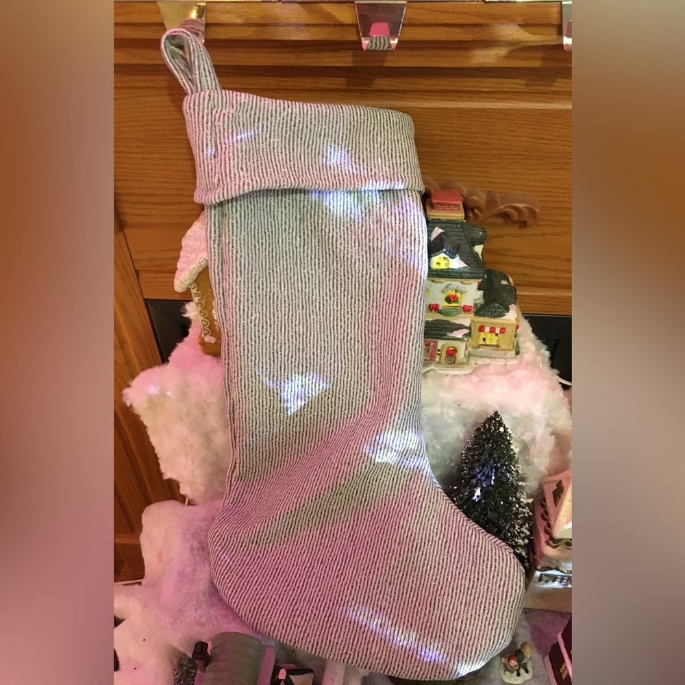 Striped Silver Christmas Stocking